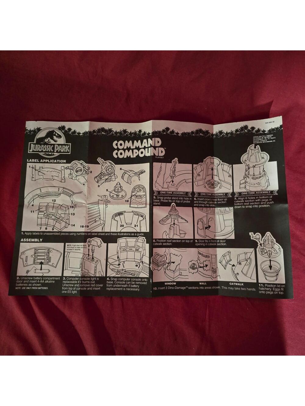 Vtg 1993 Hasbro Kenner Jurassic Park Command Compound Instructions